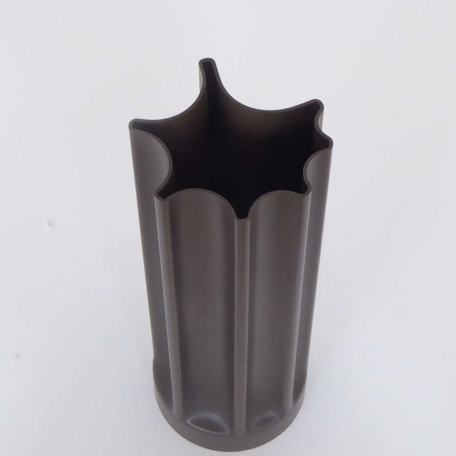 Vase from the Bambu Series, designed by Enzo Mari for Danese Milano. The Bambu Series contains five Models, made by pressure casting tubes of PVC. Black. This is the third highest model. Signed: Made in Italy, Danese Milano, Enzo Mari 1969.