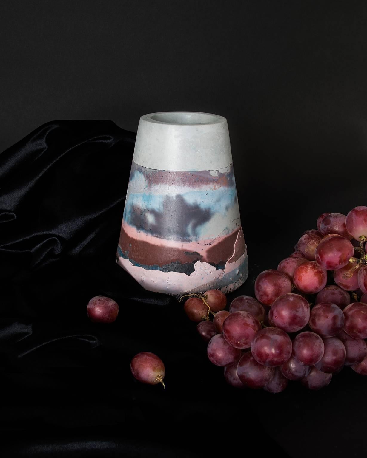Canadian Vesta Concrete Vase in Detritus Pattern, Handmade Organic Modern Vessel In Stock For Sale