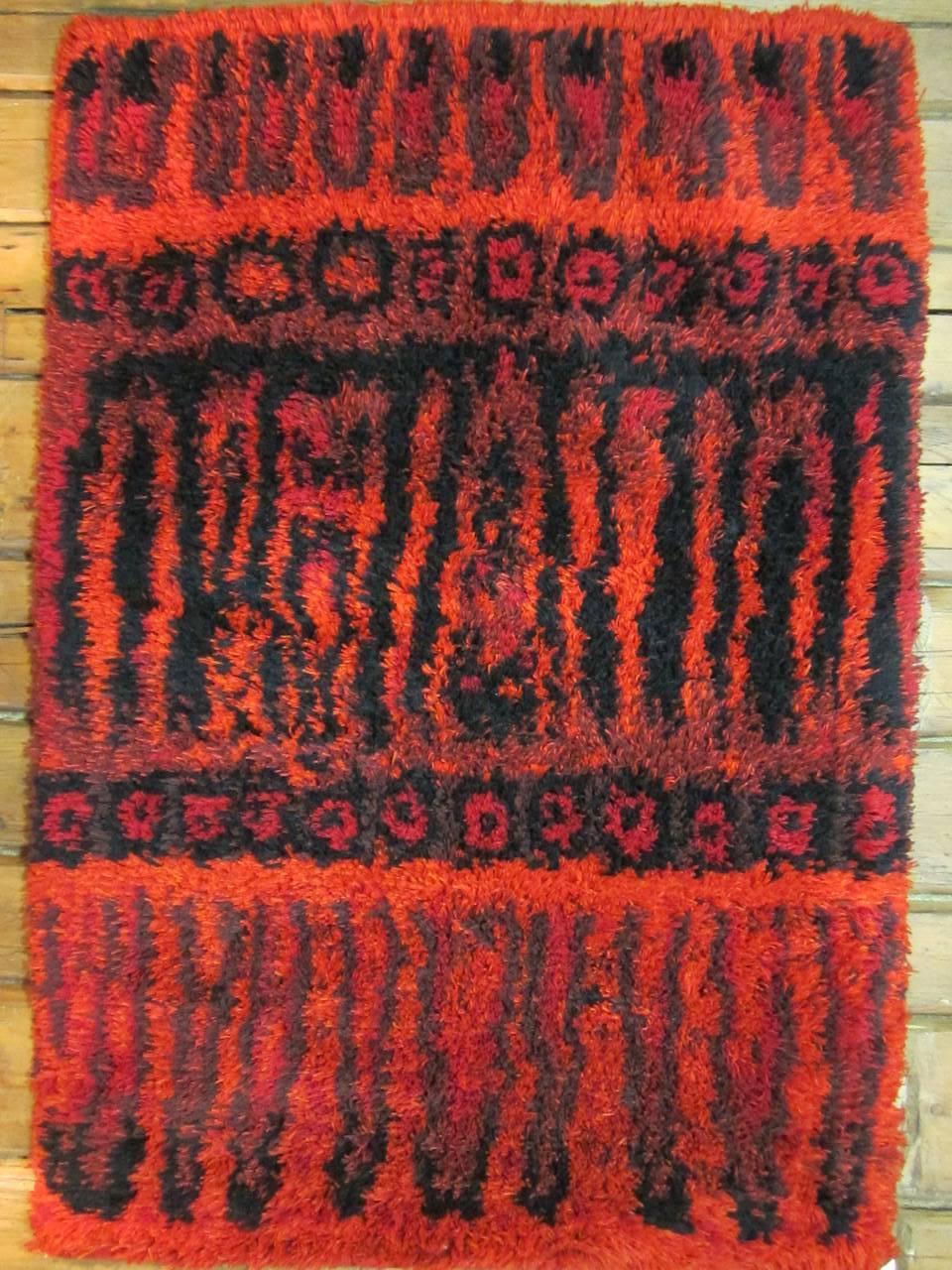 Wool Red Scandinavian Wall Hanging Rya Rug from 1970s For Sale