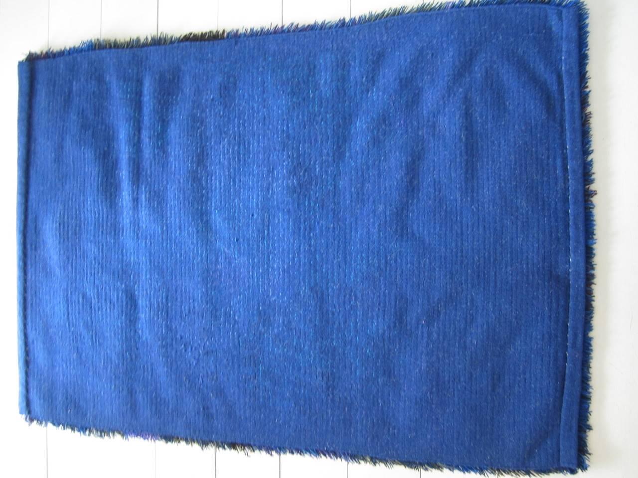 Mid-20th Century Blue Rya Rug by Ritva Puotila For Sale