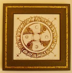 Creation of the Earth, Hand-Painted Gold on Porcelain and Wood Frame