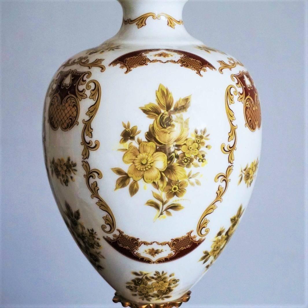 Art Nouveau Large Vintage Italian Hand-Painted Porcelain Vase Table Lamp, circa 1960