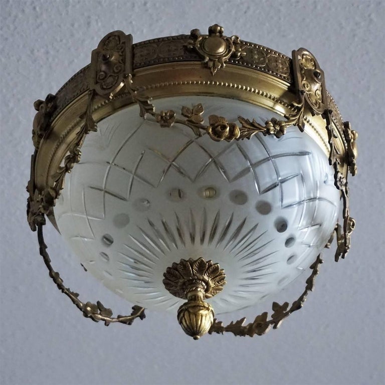 French Art Nouveau Period Bronze Cut Glass Ceiling Light ...