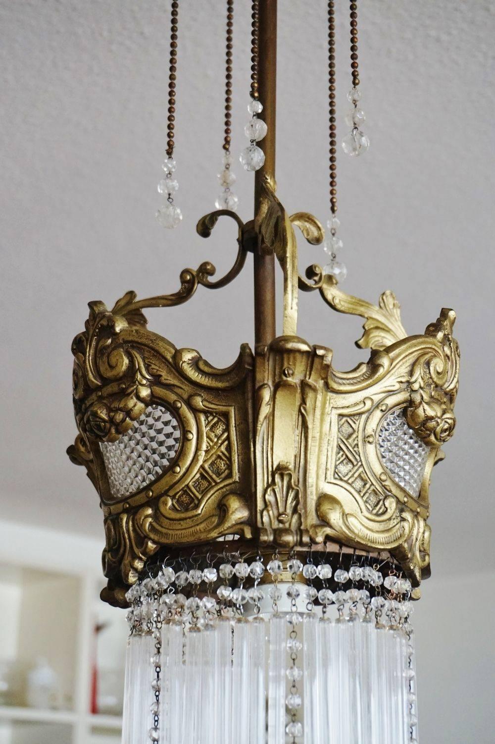 Late 19th Century French Art Nouveau Cast Bronze Glass Rods Chandelier, Unique In Good Condition In Frankfurt am Main, DE