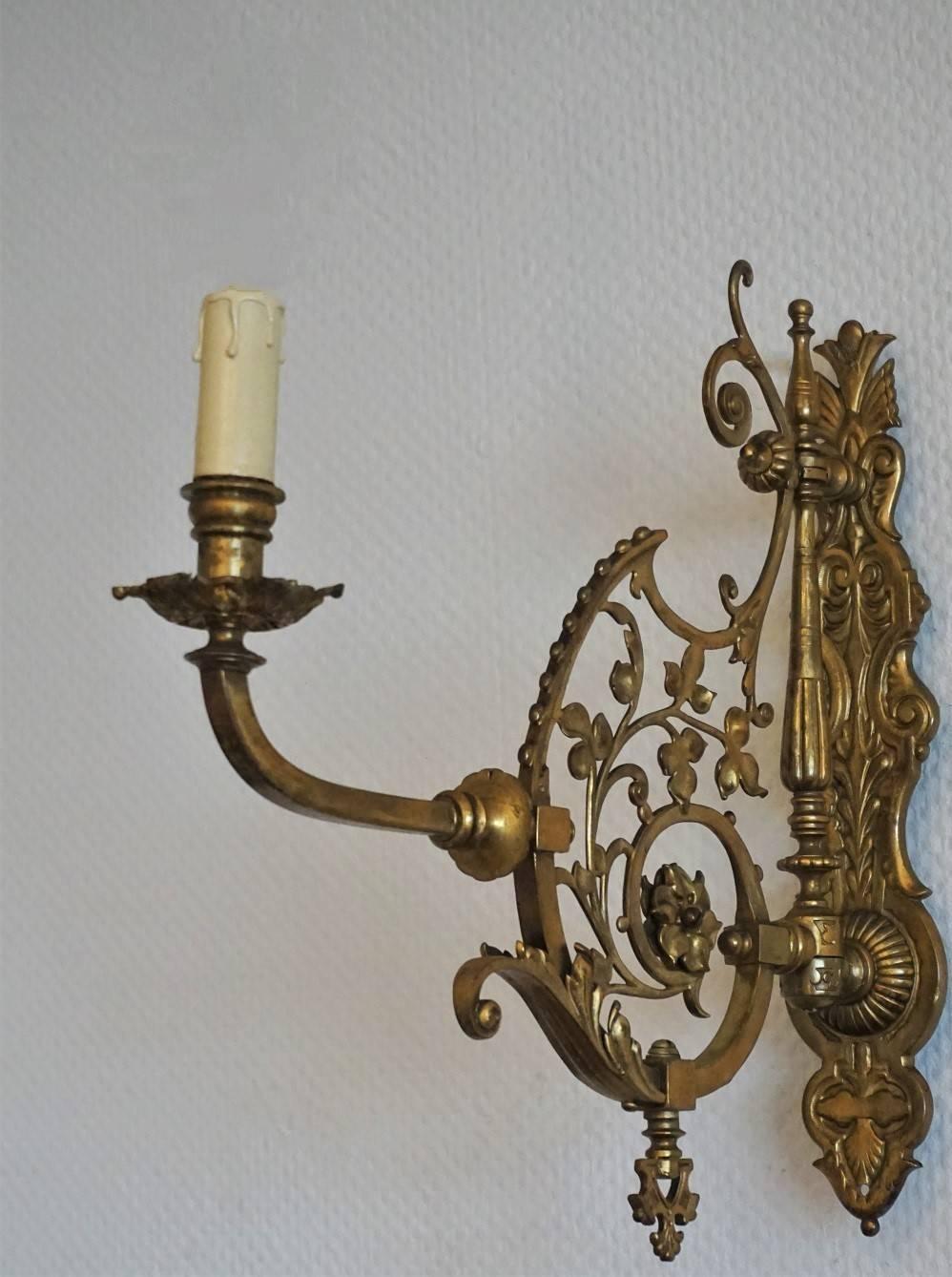 Gilt Early 20th Century Pair of Bronze Wall Sconces