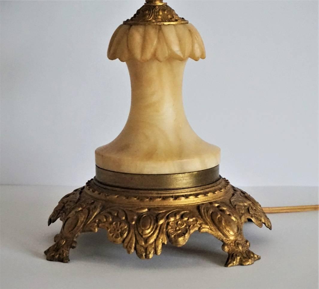 Italian Vintage Carved Alabaster and Gilt Bronze Table Lamp, circa 1950