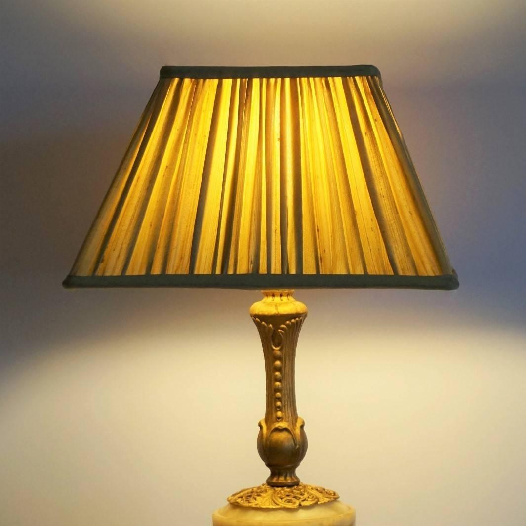 Silk Vintage Carved Alabaster and Gilt Bronze Table Lamp, circa 1950