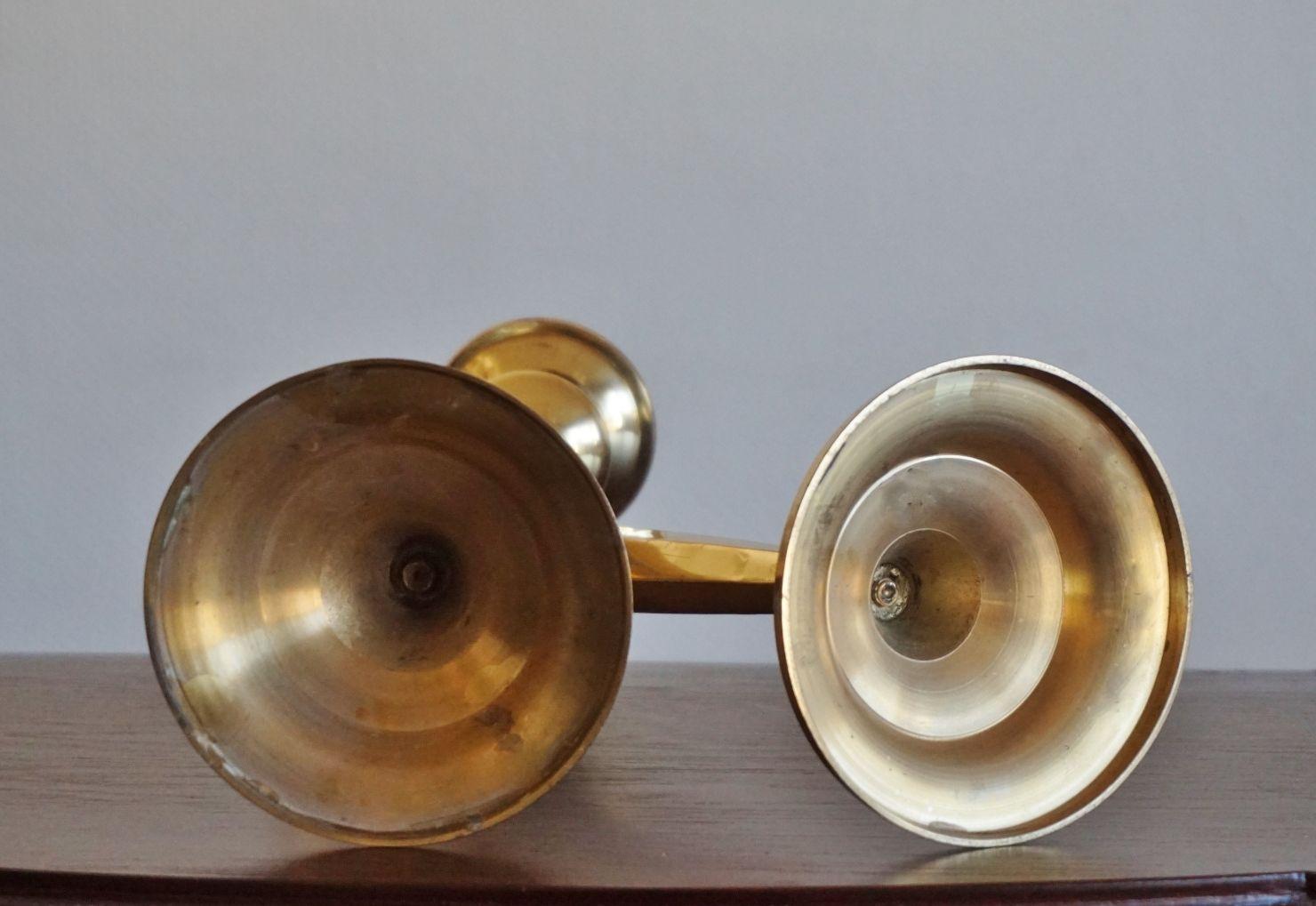Pair of Solid Brass Altar Candleholders, France, Late 19th Century 1