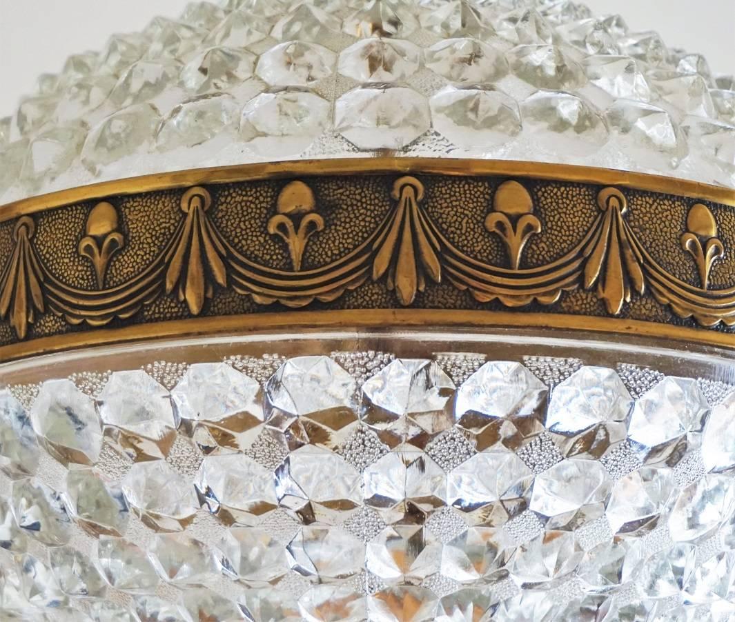 Mid-20th Century Art Deco Glass Brass Ball Chandelier or Lantern, 1960s