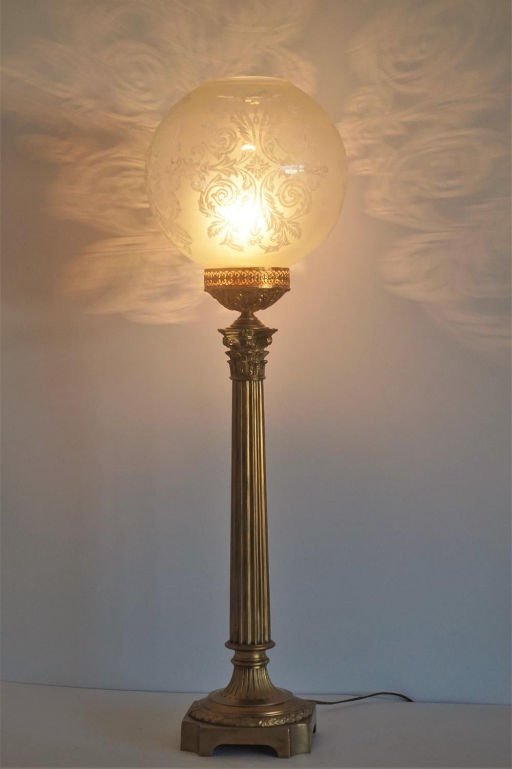 Empire Large 19th Century Bronze Column Candelabra Table Lamp
