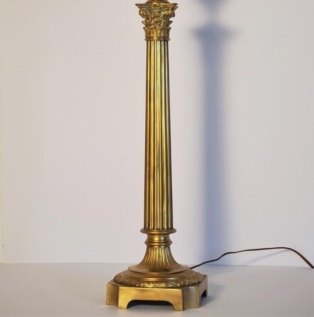 Etched Large 19th Century Bronze Column Candelabra Table Lamp