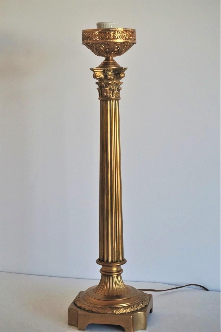 Large 19th Century Bronze Column Candelabra Table Lamp 3