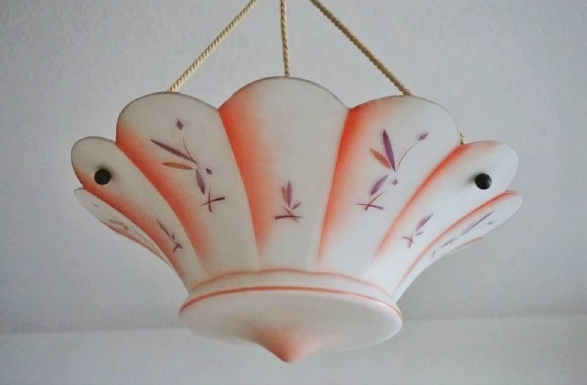 Vintage hand painted opaline glass chandelier or lantern, Italy, 1950-1959.
One E27 light bulb socket
Measure: Height 27 ½ in (70 cm)
Diameter 15 ¾ in (40 cm)
Very good condition, no chips or cracks.