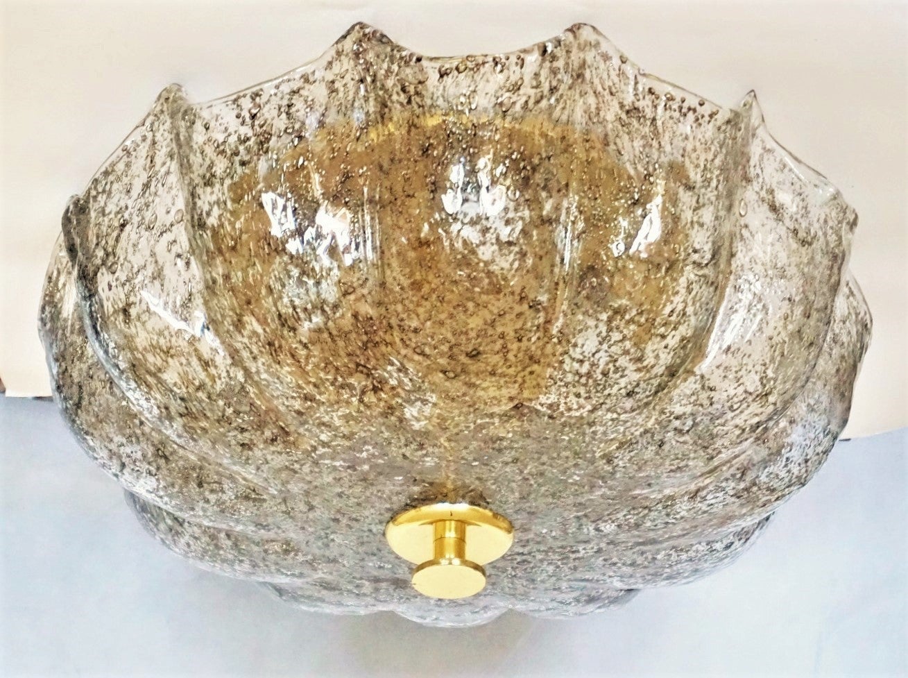 Rare Large Murano Ice Glass Circular Flushmount, Kaiser Leuchten, 1960s For Sale
