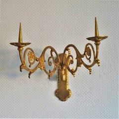 Pair of Large French Gilt Bronze Church Two-Arm Candle Sconces, Mid-19th Century