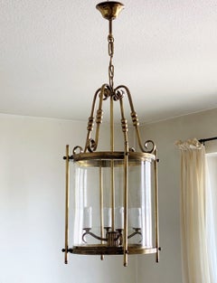 Antique French Art Deco Bronze and Clear Glass Four-Light Lantern, 1930s