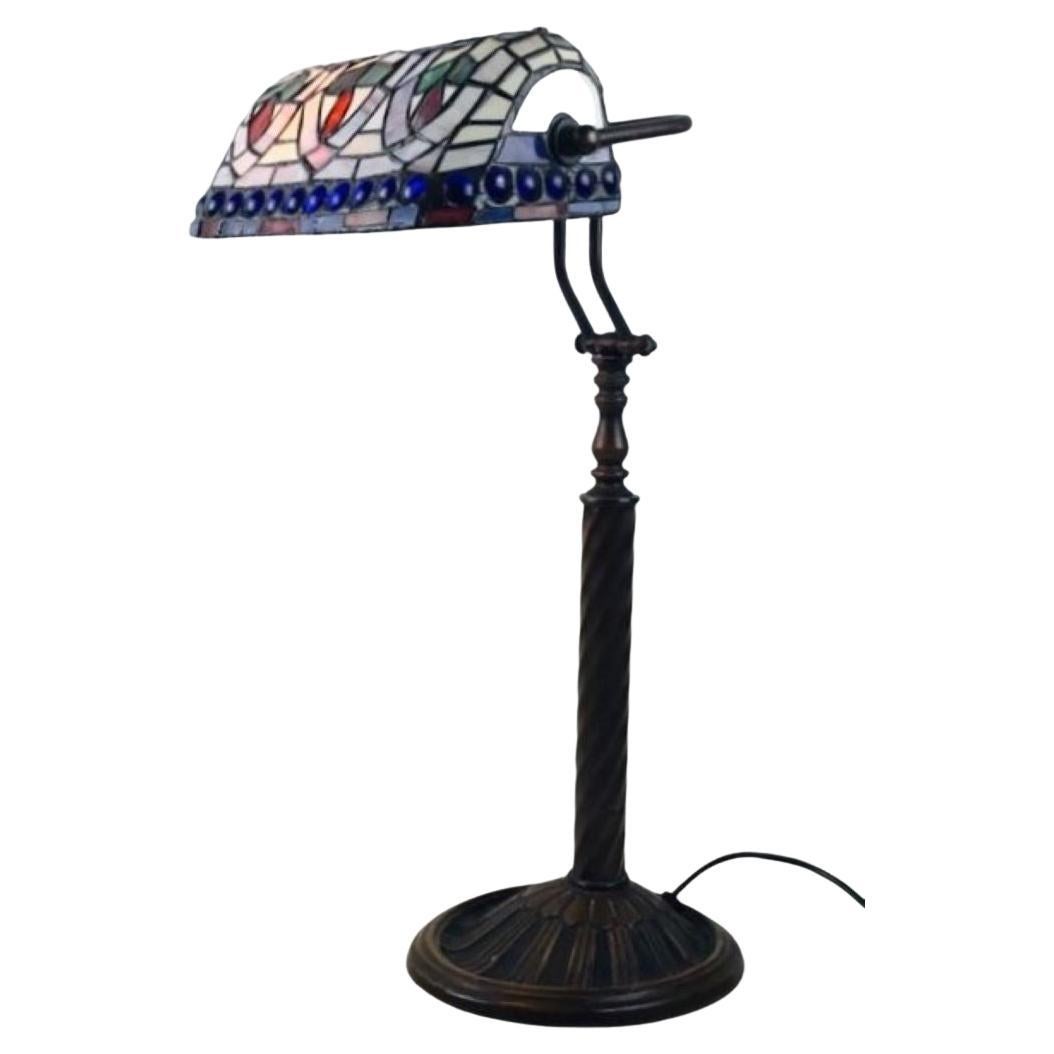 Tiffany Style Leaded Glass Bankers Desk Lamp Table Lamp, 1950s For Sale 6