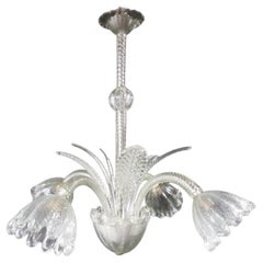 Barovier & Toso Murano Clear Glass Leaf Chandelier, Italy 1950's
