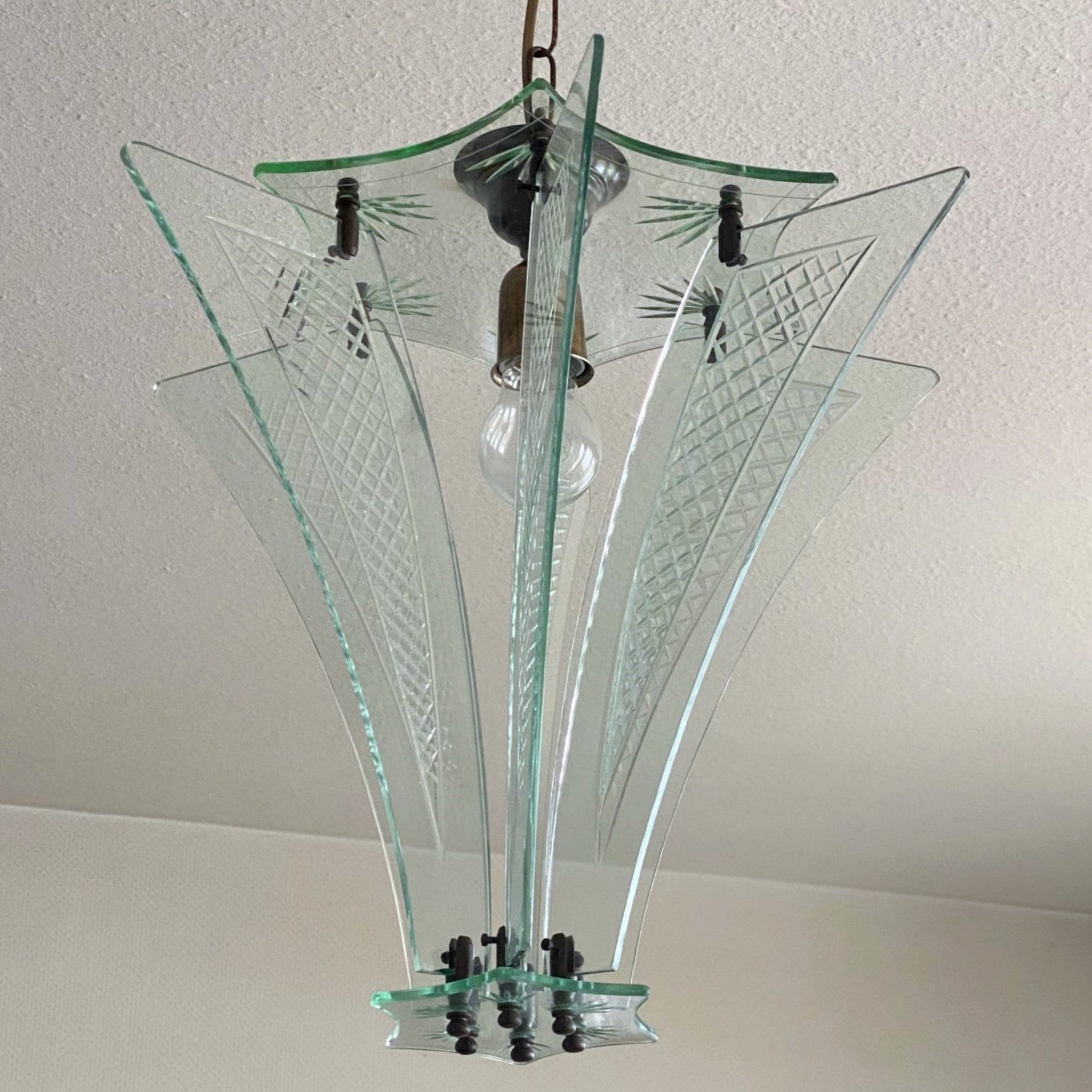 Farol de cristal tallado de Murano estilo Fontana Arte, Italia Años 60