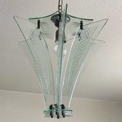 Farol de cristal tallado de Murano estilo Fontana Arte, Italia Años 60