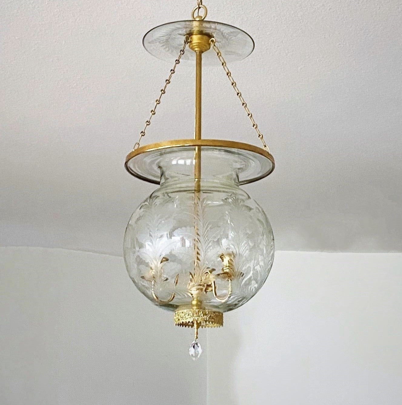 Antique French Cut Glass Three-Light Hall Lantern circa 1900-1910, Electrified
