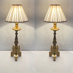 Pair Carved Gilt Wood Table Lamps  Altar Candlesticks, Spain, Mid-19th Centurty