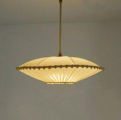 Midcentury Swedish Design Silk Brass Pendant Ceiling Light, Sweden, 1940s