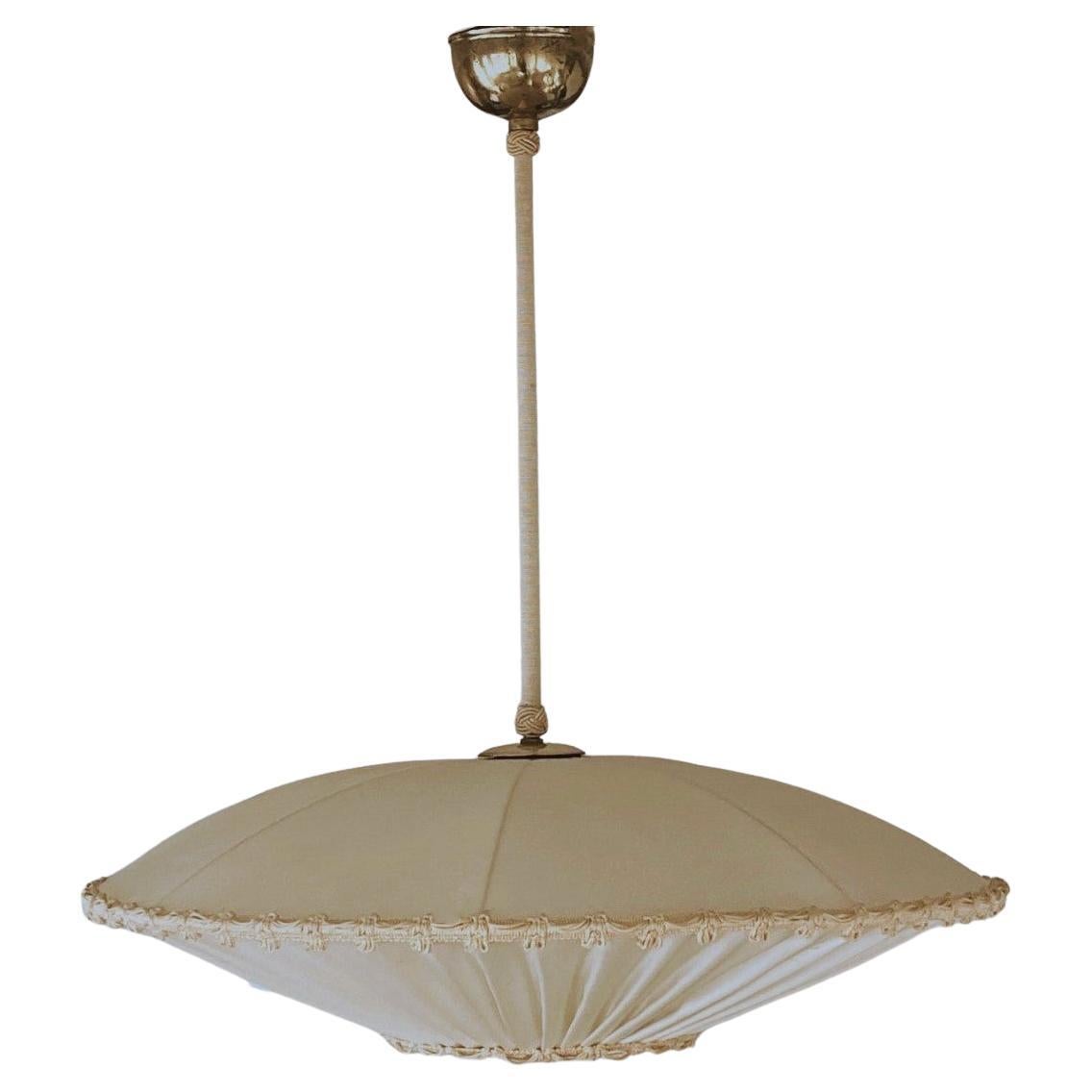 Swedish Designer Silk Brass Pendant Ceiling Light, 1930-1940 For Sale