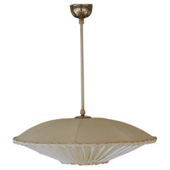 Used Swedish Designer Silk Brass Pendant Ceiling Light, 1930-1940