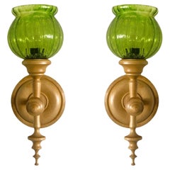 Pair of Swedish Designer Pine Glass Wall Sconces, Sweden, 1960s