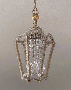 Lanterna austriaca di cristallo al piombo con fiori di glas, Rupert Nikoll, Austria 1950s