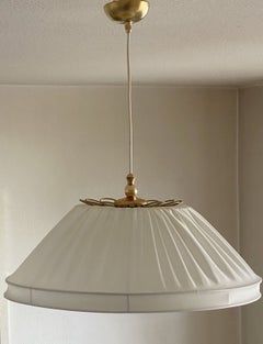 Sweedish Mid-Century Brass Textile Light Fixture Pendant, Sweeden, 1950s