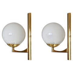 Pair Swedish Wall Lights Brass and Opaline Glass, Sweden, 1970s