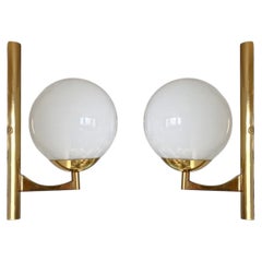 Pair Swedish Wall Lights Brass and Opaline Glass, Sweden, 1970s