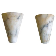 Pair of French Art Deco White Alabaster Wall Sconces, 1930s