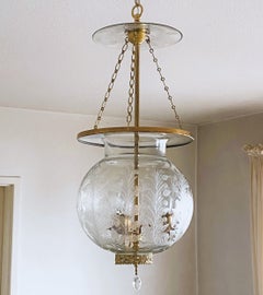 French Etched Glass Globe Bell Jar Lantern, Chaptel Lantern, Late 19th Century
