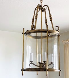 French Art Deco Brass Clear Glass Four-Light Lantern, 1930s