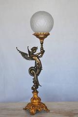 Late 19th Century Empire Style Figural Table Lamp Candelabra with Gilt Accents