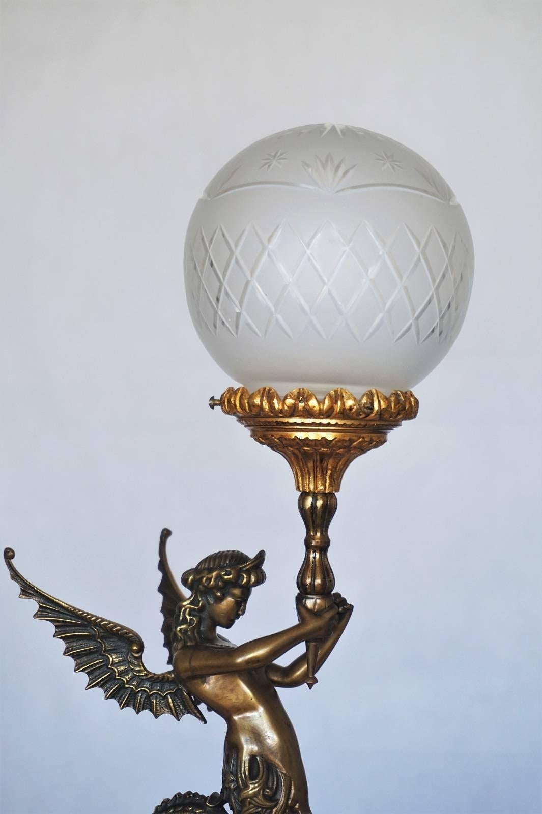 Late 19th Century Empire Style Figural Table Lamp Candelabra with Gilt Accents In Good Condition In Frankfurt am Main, DE
