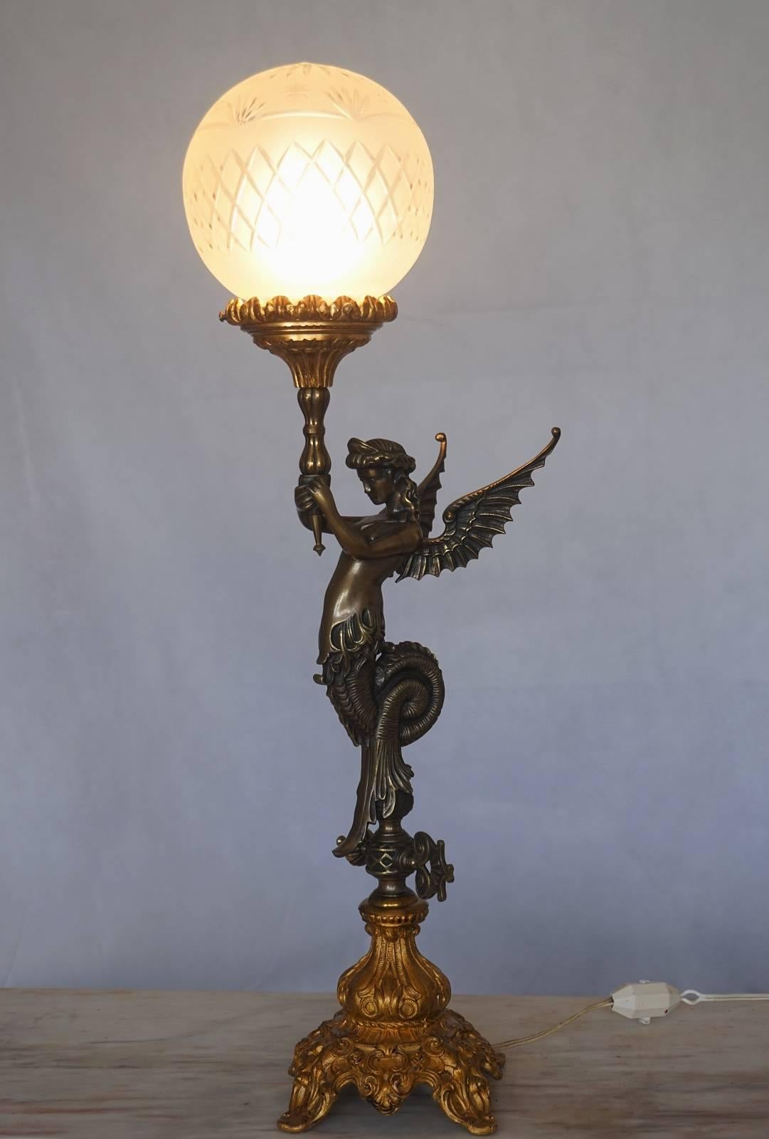 Late 19th Century Empire Style Figural Table Lamp Candelabra with Gilt Accents 4