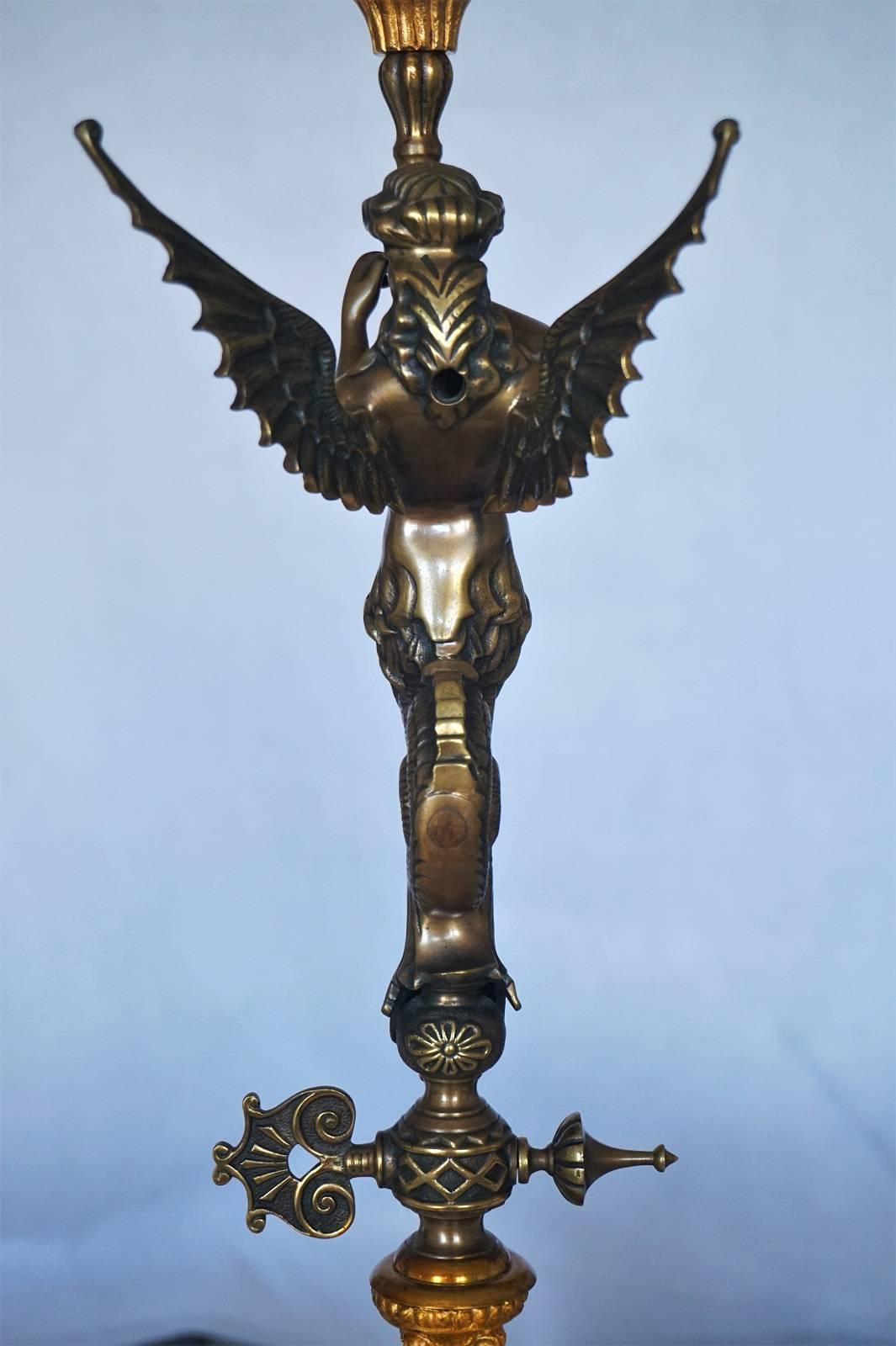 Late 19th Century Empire Style Figural Table Lamp Candelabra with Gilt Accents 3