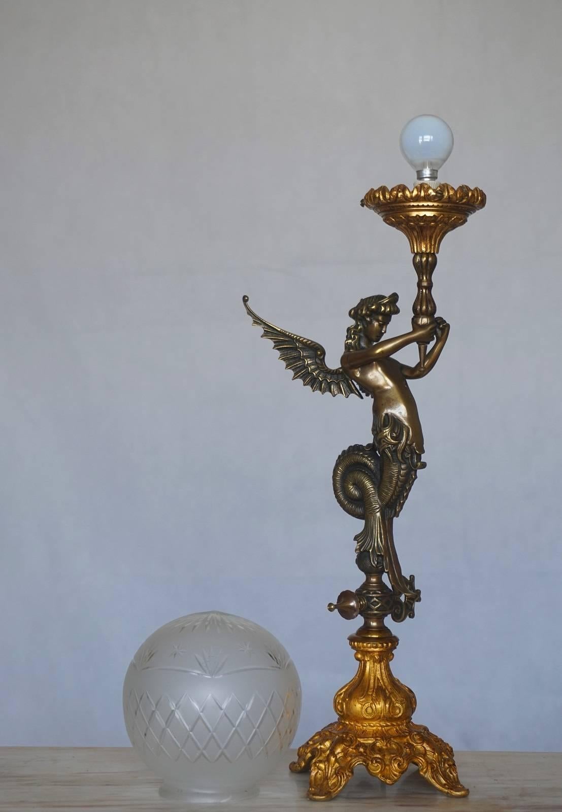 Late 19th Century Empire Style Figural Table Lamp Candelabra with Gilt Accents 5