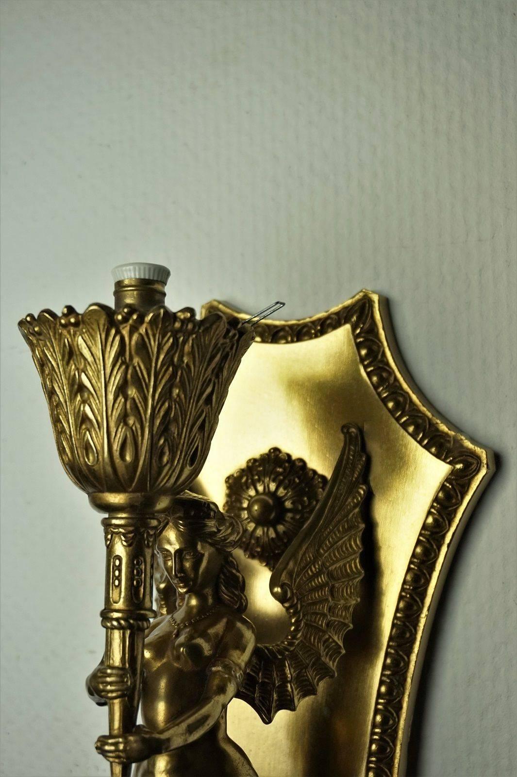 19th Century French Empire Winged Figural Wall Sconce Candelabra Bronze Glass 4