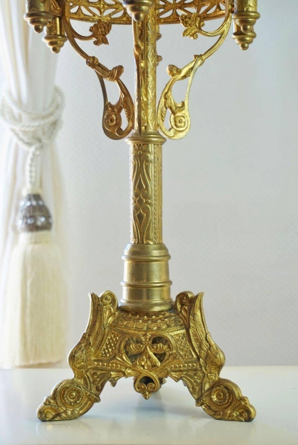 19th Century Gilt Bronze and Brass Church Candelabra Seven-Light Candleholder In Good Condition In Frankfurt am Main, DE