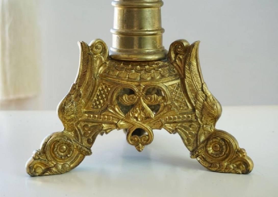 19th Century Gilt Bronze and Brass Church Candelabra Seven-Light Candleholder 1