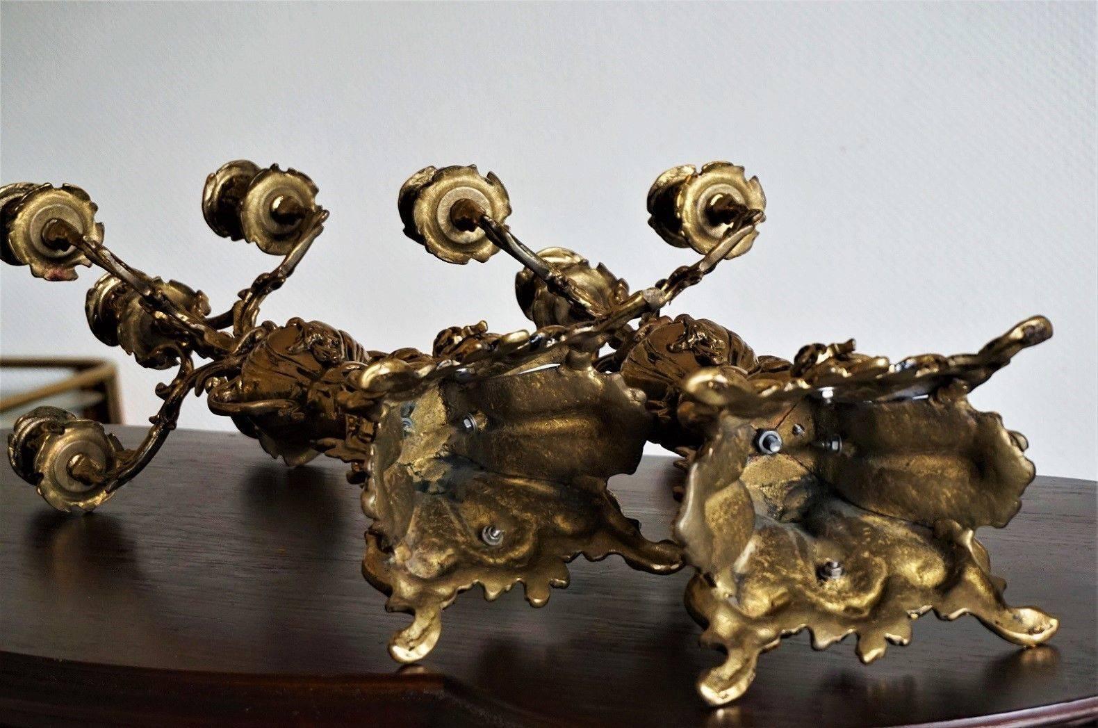 Pair of Large Art Nouveau Bronze Five-Light Candelabra Candle Holders circa 1890 4