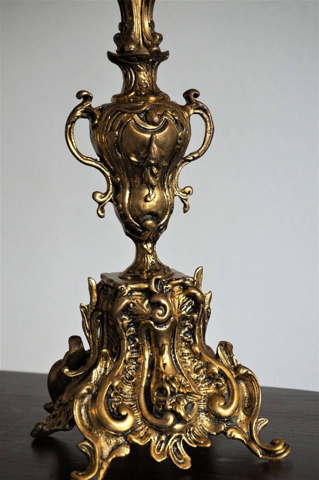 Pair of Large Art Nouveau Bronze Five-Light Candelabra Candle Holders circa 1890 1