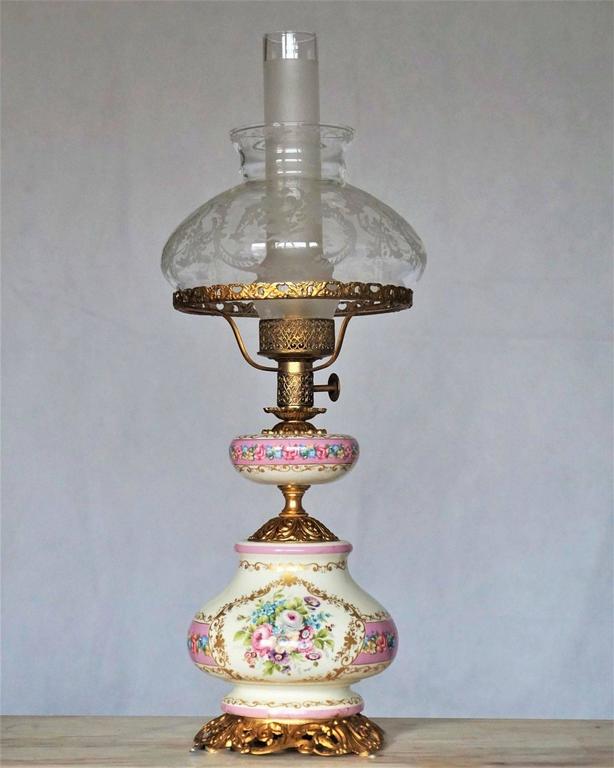 Pair Of French Vintage White And Rose Hand Painted Porcelain Table Pair Of Large French Vintage White And Rose Hand Painted Porcelain Brass Table Lamps