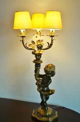 Late 19th Century Carved Polychromed Cherub Candelabra Table Lamp