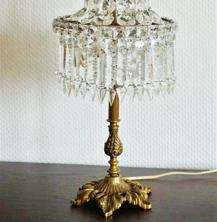 Vintage Cut Crystal and Bronze TwoLight Table Lamp Chandelier at
